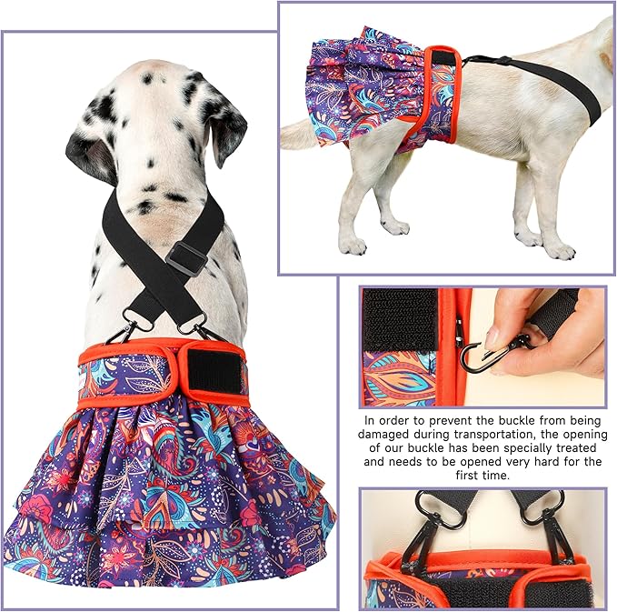 Washable Female Dog Diapers (4 Pack+1 Suspenders), Reusable Female Girl Doggy Doggie Puppy Wraps Panties Belly Band for Pet Heat Period Pooping Peeing Potty Training Incontinence Marking XLarge