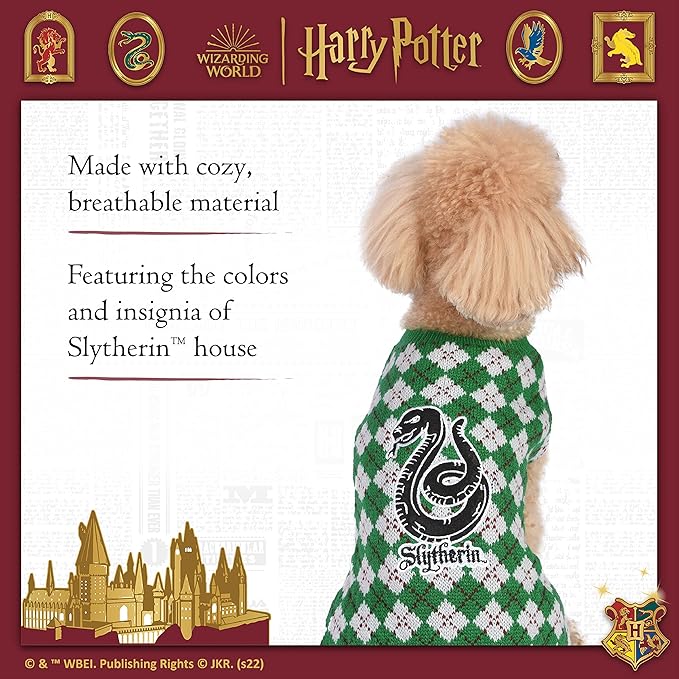 Harry Potter Slytherin Dog Sweater - Pet Outerwear for Dogs - Officially Licensed Dog Apparel & Accessories for Hogwarts Houses, Size Large