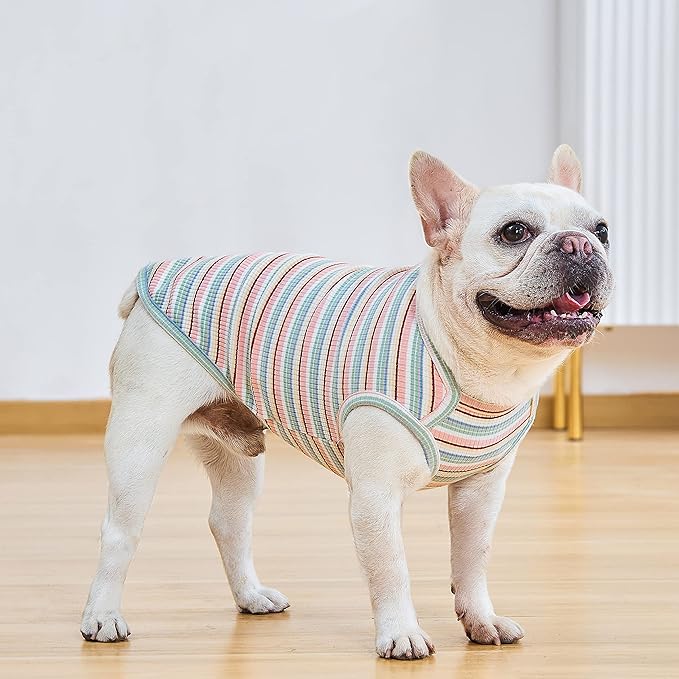 Dog Shirts Vest Cotton Striped T-Shirt, Sleeveless Stretchy Pet Clothes for Small Dogs, 2-Pack Soft Breathable Puppy Tank Top Cat Tee (XX-Large, Pink,Rose)