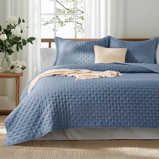 Bedsure Quilts Queen Size - Mineral Blue Bedspread Queen Size & Lightweight Comforter, Modern Coastal Coverlet with Clover Pattern, Ultra Soft All-Season Bedding, 90 x 96 Inches | Stitch-Free Quilting, Ultra Soft, Lightweight, Machine Washable, Pet-Fri...