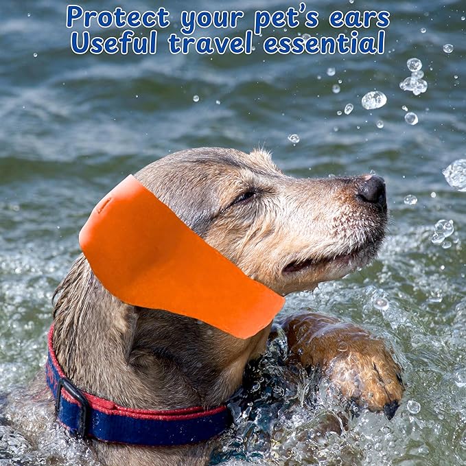 2pcs Dog Ear Covers for Swimming, Ear Protection for Dogs Bathing, Dog Bath Supplies, Ears Wrap for Dogs, Waterproof Ears Covers Swimming Cap, Adjustable Shower Cap, Puppy Swim Cap (Orange, Blue, L)
