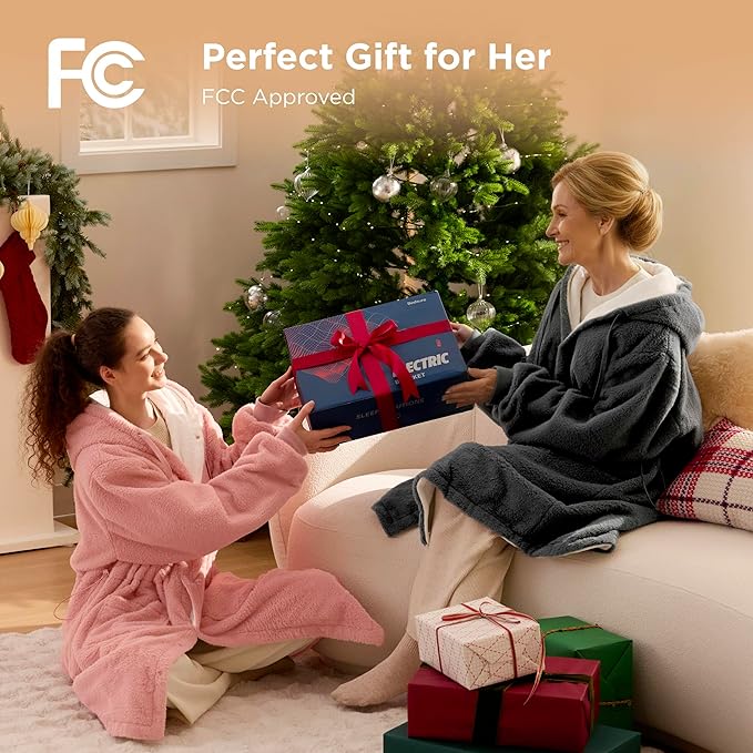 Bedsure Portable Heated Wearable Blanket Hoodie - Faux Cashmere Electric Blanket with 20000mAh Battery Pack, Cordless USB Heated Throw, Winter Gifts for Women, 4 Heat Levels & 4 Timers, 22"x43", Grey