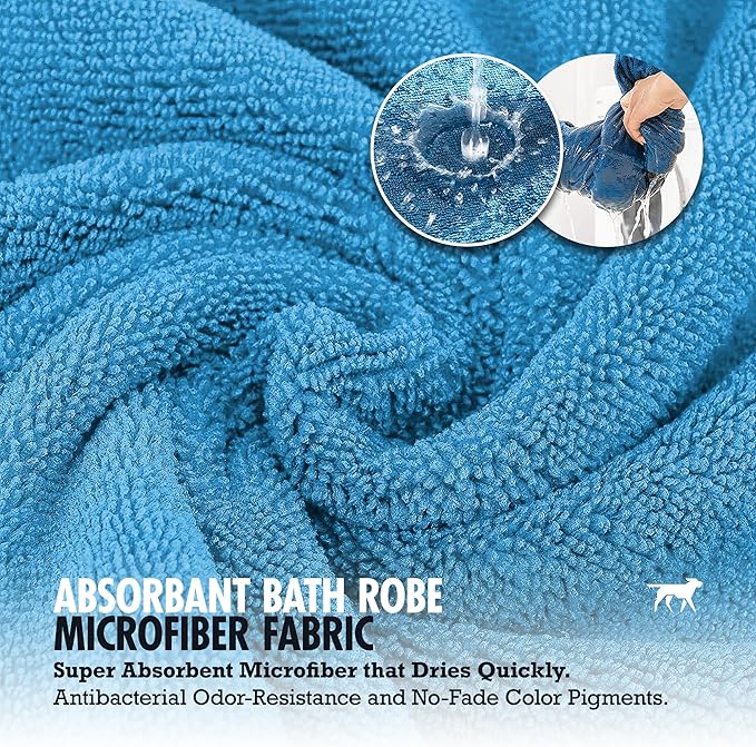 Tuff Pupper Fast Drying Dog Bath Robe | 800 GSM Plush Dog Towel Bathrobe/Dressing Gown | Super Absorbent Pet/Puppy Bathrobe | Adjustable Hood & Belly Strap | Super Soft | Fast Drying (L, Blue)