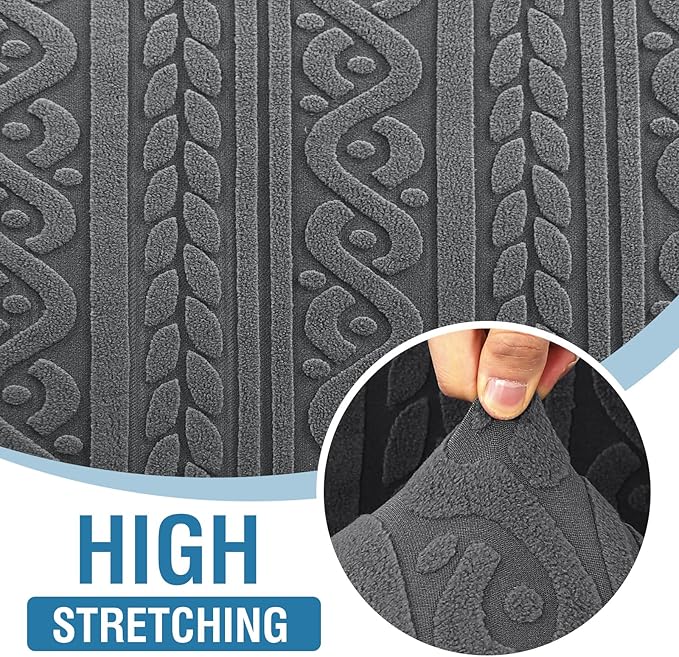 H.VERSAILTEX Jacquard Couch Covers for 3 Cushion Couch 1 Piece Stretch Sofa Covers Furniture Protector Anti-Slip Soft Thickened Dogs Slipcovers Washable Spiral Pattern(Sofa, Grey)