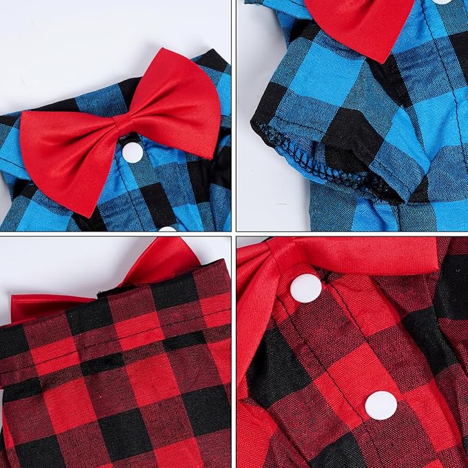 Tongcloud 2 Pack Plaid Dog Shirts Plaid Puppy Cat Shirt Dog Shirts Plaid Puppy Shirts for Small Dogs Cats Birthday Party and Holiday(Red and Blue, Medium)