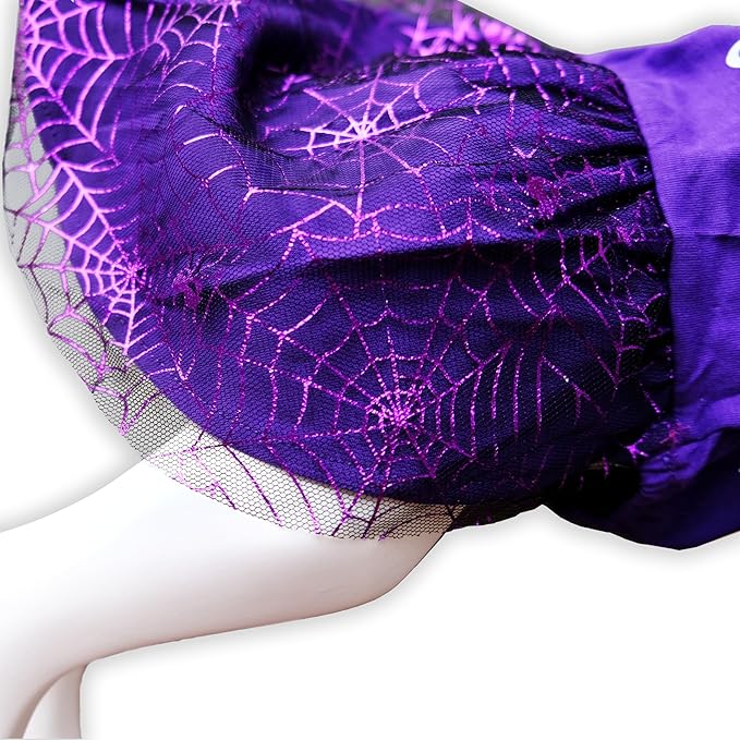 Halloween Dog Dress, Witch Candy Spider Web Tutu Skirt, Holiday Cat Costume for Small Dogs and Cats, Purple Pet Outfit for Puppies and Kittens