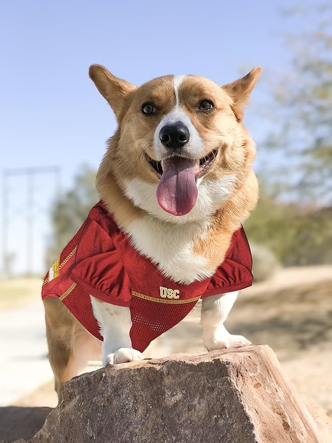 Pets First NCAA College USC Trojans Mesh Jersey for DOGS & CATS, X-Small.Licensed Dog Jersey with your Favorite Football/Basketball College Team