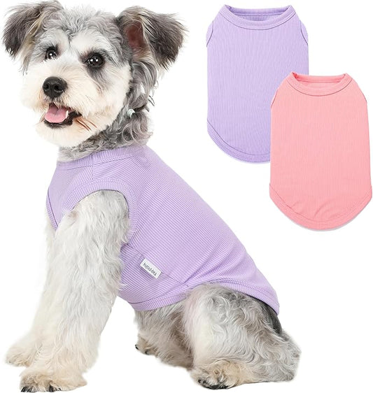 2 Pack Dog Clothes for Small Dogs Summer Dog Shirt Vest Girl Boy Lightweight Puppy T-Shirts Blank Soft and Cool Pet Clothing Sleeveless Medium Large Dog Outfit (Purple+L-Pink, Small)
