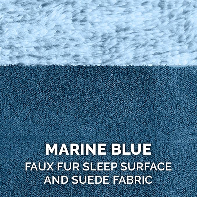 Furhaven Replacement Dog Bed Cover Two-Tone Faux Fur & Suede L Shaped Chaise, Machine Washable - Marine Blue, Jumbo (X-Large)
