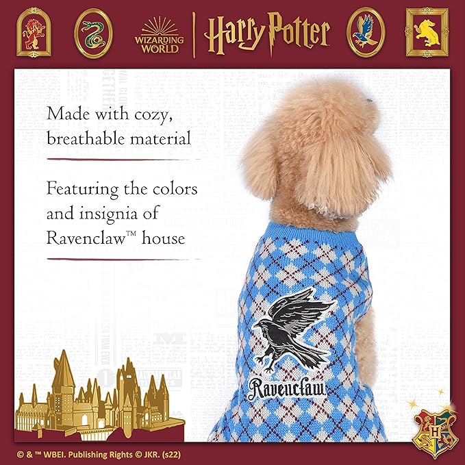 Harry Potter Ravenclaw Dog Sweater - Pet Outerwear for Dogs - Officially Licensed Dog Apparel & Accessories for Hogwarts Houses, Size Small