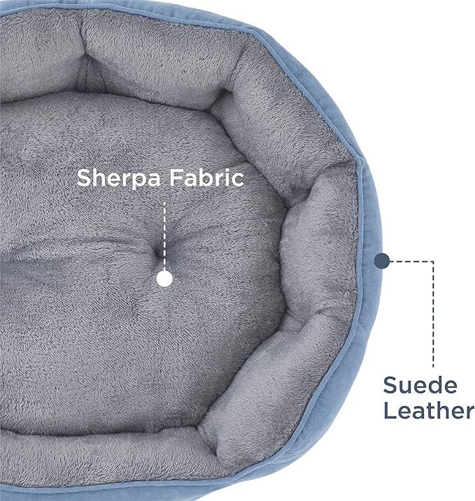 Bedsure Dog Beds for Small Dogs - Round Cat Beds for Indoor Cats, Washable Pet Bed for Puppy and Kitten with Slip-Resistant Bottom, 25 Inches, Frost Blue