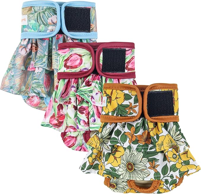 Langsprit Washable Female Dog Diapers (3 Pack) - Reusable Dog Diapers for Female Dogs - Highly Absorbent Dog Dresses for Dogs in Period,Heat or Excitable Urination(Large)