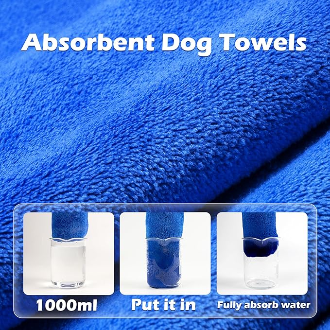 MICOOYO Dog Towels for Drying Dogs 3 Pack, Ultra Absorbent Microfiber Pet Bath Blanket | Quick Dry Towel for Dogs and Cats, 11.8"x11.8", XS
