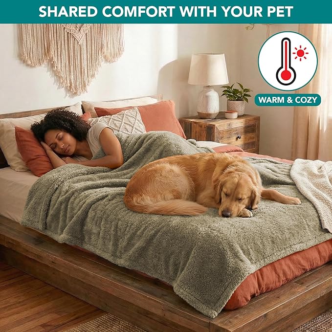 PetAmi Fluffy Waterproof Dog Blanket for Bed Large Dogs, Soft Warm Pet Sherpa Throw Pee Proof Couch Cover, Reversible Cat Blanket Sofa Crate Kennel Protector, Washable Mat Queen (Taupe Camel, 90x90)