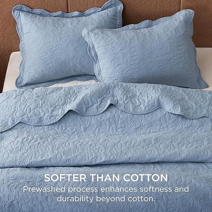 Bedsure Quilt King Size - Ultra Soft Pre-Washed Cloud-Like Bedding, All-Season Lightweight Comforter for Country Bedroom, Leaf Design Coverlet in Mineral Blue, 106 x 96 Inches | Stitch-Free Quilting, Ultra Soft, Lightweight, Machine Washable, Pet-Friendly