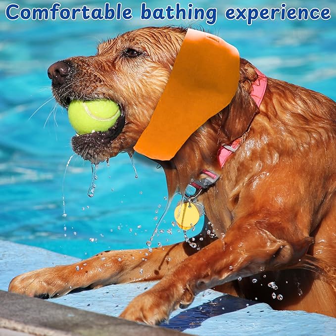 2pcs Dog Ear Covers for Swimming, Ear Protection for Dogs Bathing, Dog Bath Supplies, Ears Wrap for Dogs, Waterproof Ears Covers Swimming Cap, Adjustable Shower Cap, Puppy Swim Cap (Orange, Blue, L)