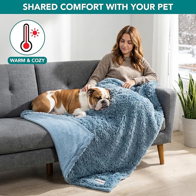 PetAmi Waterproof Dog Blanket for Small Medium Dogs, Calming Fleece Cat Blanket, Couch Protector Washable Sherpa Faux Fur Pet Throw for Puppy, Soft Reversible 29x40 Light Blue
