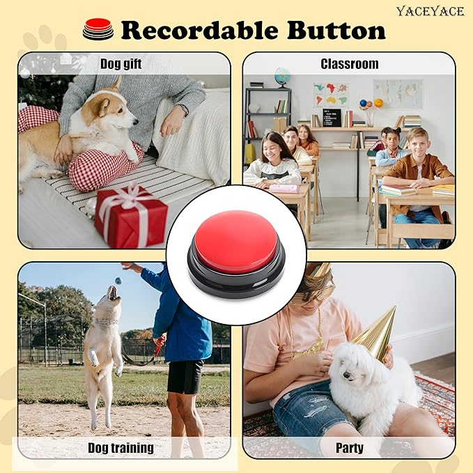 Recordable Button, 1Pcs Red Talking Button for Dogs, 30 Second Record Buttons for Dogs to Communicate, Pets Training