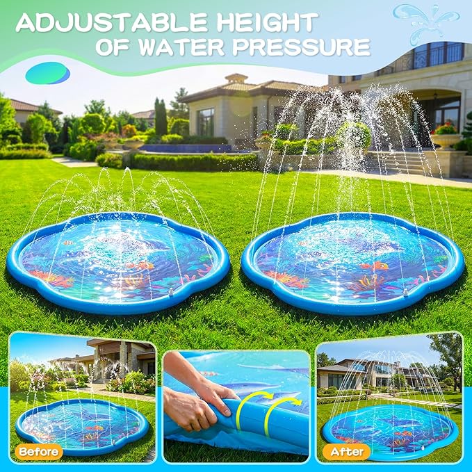Splash Pad Sprinkler for Kids & Dog, 75" Round Sea World Splash Pad for Toddler 4-8, Thicken Outdoor Water Toy Play Mat for Children, Backyard Inflatable Sprinkler Shallow Pool Fountain Pad