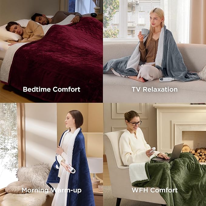 Bedsure Electric Blanket Twin - Soft Flannel Heated Blanket Twin Size, Fast Heating with 6 Time Settings (Up to 10H) & 6 Heat Settings, Warm Gift for Grandma (62x84 inches, Ivory)