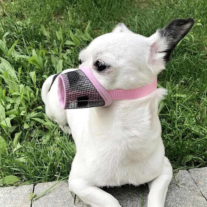 Dog Muzzle,Soft Mesh Muzzle for Barking Grooming Biting Chewing for Small Medium Breeds, Barkless Mesh Muzzle Stop Puppy Eating Poop&Rocks XXS XS S (Pink, S)
