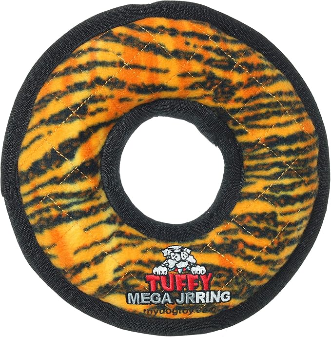 TUFFY - World's Tuffest Soft Dog Toy - MEGA -Multiple Layers. Made Durable, Strong & Tough. Interactive Play (Tug, Toss & Fetch). Machine Washable & Floats (Ring Tiger, Jr 2 Pack)