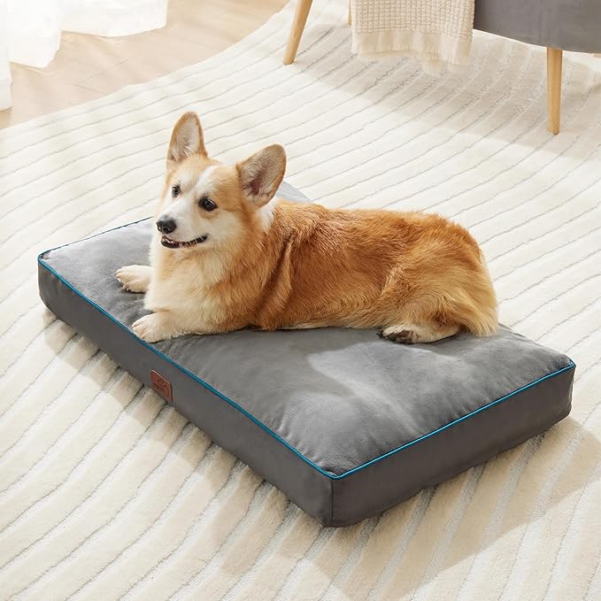 Bedsure Washable Large Dog Crate Bed - 3 Inch Thicken Up to 70lbs Pet Mat Pillows with Removable Washable Cover, Grey