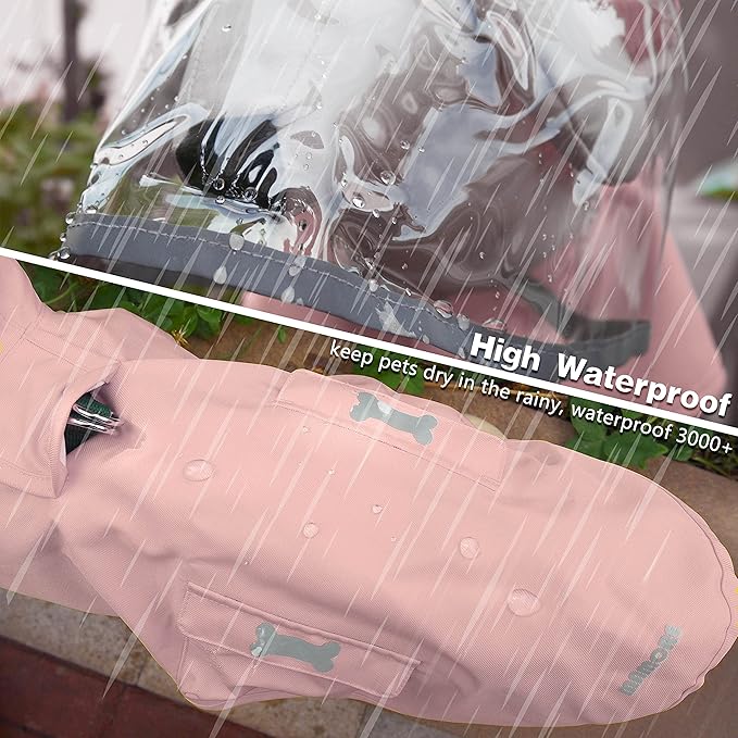 Dog Raincoat,Waterproof Rain Poncho with Hoodie, High Reflective Adjustable Pet Rain Jacket with Leash Hole for Small Medium and Large Dogs (Pink, XXXX-Large: 92-115lbs)