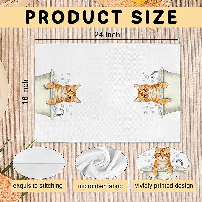 Funny Orange Tabby Cat Hand Towels for Bathroom Decor, Cats Dish Tea Towels, Orange Tabby Cat Gifts Hand Towel for Restroom Kitchen Washroom Decor, 16x24 Inch