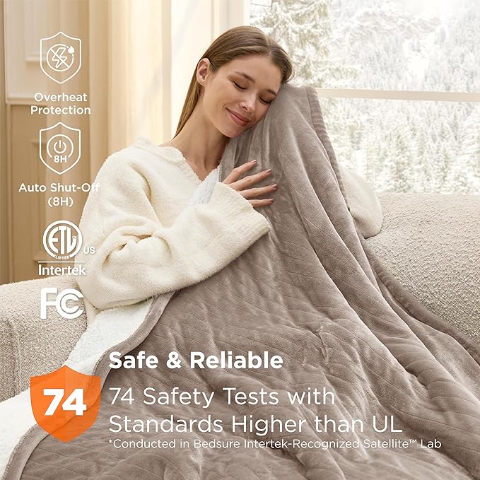 Bedsure Electric Blanket Twin - Soft Flannel Heated Blanket Twin Size, Fast Heating with 6 Time Settings (Up to 10H) & 6 Heat Settings, Warm Gifts for Grandma (62x84 inches, Taupe)