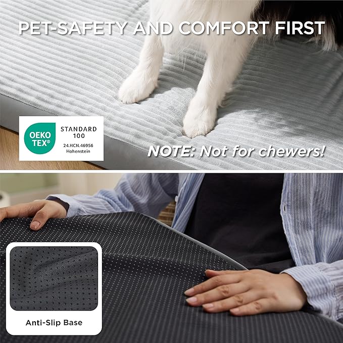 Bedsure ComfyFleece Dog Beds Large Sized Dog- Orthopedic Pet Beds for Crate with Removable Machine Cover, NOT Waterproof Egg Crate Foam Puppy Mat for Pets Up to 50 lbs, 35x22x2.8, NOT Chewproof