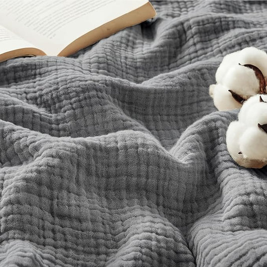 Bedsure 100% Cotton Muslin Blanket King Size for Bed - 4-Layer Breathable and Lightweight Thin Soft Summer Gauze Muslin Blanket for Adults, Grey, 108x90 Inches