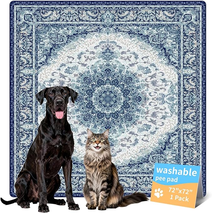 Washable Pee Pads for Dogs, Reusable Puppy Potty Training Pads, Ultra-Absorbent Thick Waterproof Leak-Proof Non-Slip Pads & Mat for Crate, Playpen, Floor, Whelping & Housebreaking , 1 Pack 72"x72"