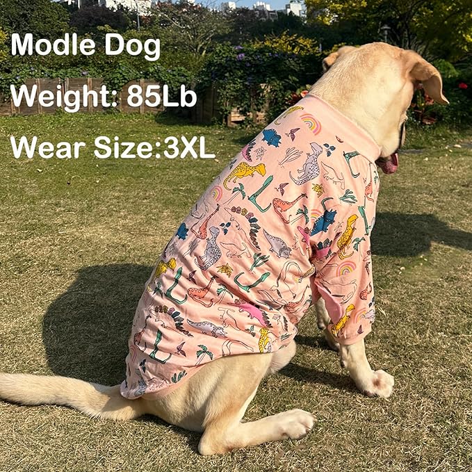 Dog T Shirts Cotton Dinosaur Pattern Prints Shirt Pajamas Pets Breathable Stretchy Apparel Clothes for Small Dogs (S,Pink Dinosaur)