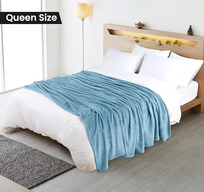 Utopia Bedding Washed Blue Fleece Blanket Queen Size Lightweight Fuzzy Soft Anti-Static Microfiber Bed Blanket (90x90 Inch)