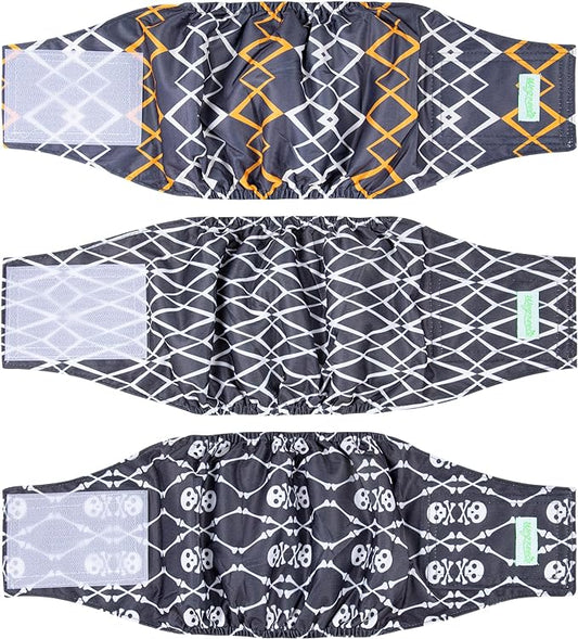 wegreeco Washable Male Dog Belly Band (Stylish Pattern)- Pack of 3 - Washable Male Dog Belly Wrap, Dog Diapers Male (Black Geometric, X-Large)