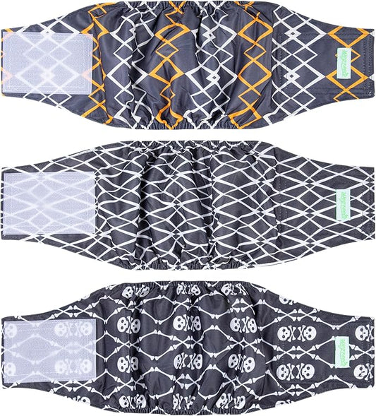 wegreeco Washable Male Dog Belly Band (Stylish Pattern)- Pack of 3 - Washable Male Dog Belly Wrap, Dog Diapers Male (Black Geometric, XX-Large)