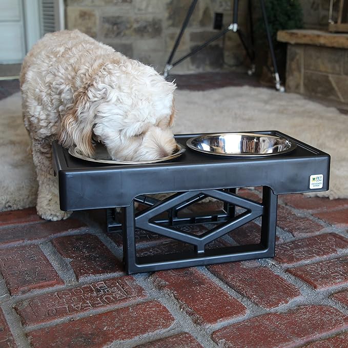Pet Zone Elevated Dog Bowls Designer Diner 3 Height Adjustable Raised Dog Bowl Stand with 2 Stainless Steel Bowls (7 Cup Capacity Each)