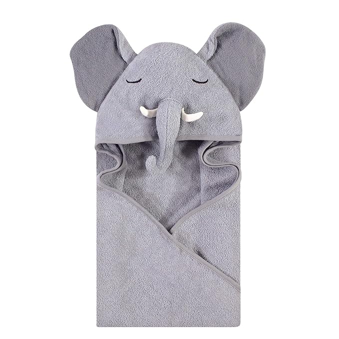 Hudson Baby Unisex Baby Cotton Animal Face Hooded Towel, Tusks Elephant, One Size