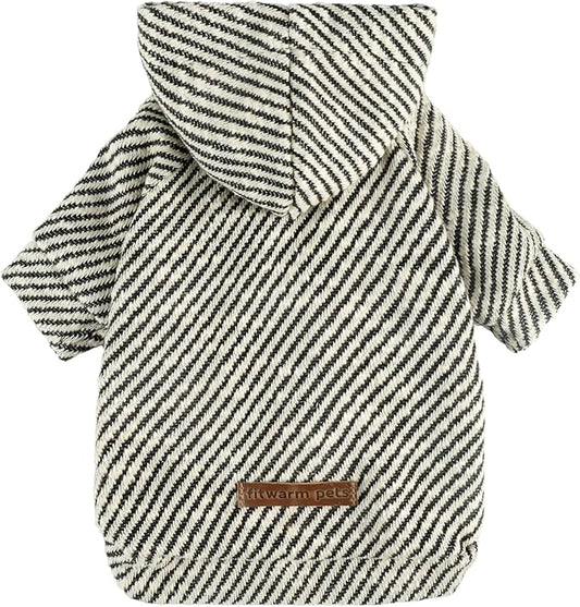 Fitwarm Sliver Striped Dog Hoodie, Doggy Winter Clothes for Small Dogs Boy Girl, Dog Sweatshirt with Hood, Lightweight Pet Hoodie, Silver, Black, Large