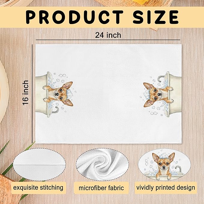 Funny Chihuahua Dog for Women Hand Towels, Dog Bathroom Decor, Funny Chihuahua Dish Tea Towels, Cute Chihuahuas Dogs in Bathtub Hand Towel for Toilet Kitchen Restroom Decor, 16x24 Inch