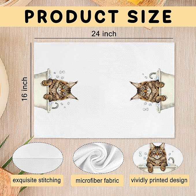 Funny Maine Coon Gifts Hand Towels, Cats Bathroom Decor, Maine Coon Cat Dish Tea Towels, Cats Lovers Gifts Hand Towel for Restroom Kitchen Washroom Decor, 16x24 Inch
