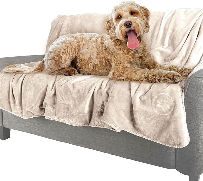 PETMAKER Dog Blanket - 60x70in Reversible Sherpa Blanket - Throw Blankets for Bed, Couch, Crate, or Car - Machine Washable Puppy Essentials (Cream)