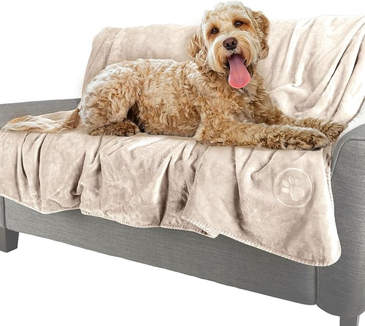 PETMAKER Dog Blanket - 60x70in Reversible Sherpa Blanket - Throw Blankets for Bed, Couch, Crate, or Car - Machine Washable Puppy Essentials (Cream)