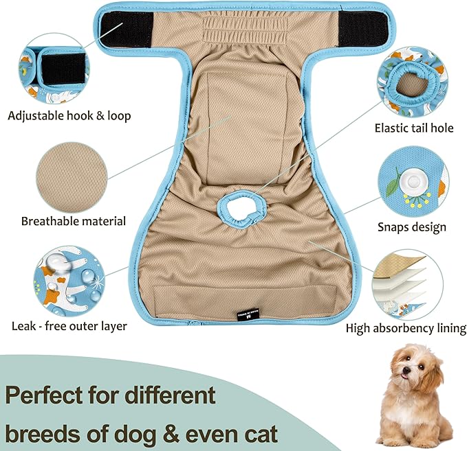 Female Dog Diapers 5Pcs - Premium Reusable Diapers for Doggie in Heat - Highly Absorbent Dog Diapers Female for Pet Incontinence with Adjustable Snaps, XL
