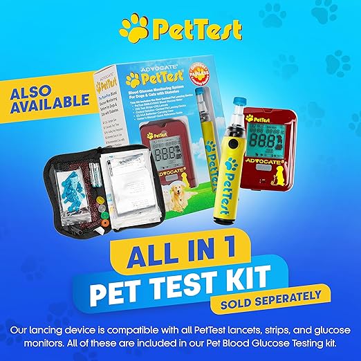 PetTest Genteel Pain-Free Lancing Device, Easy-to-Use Pet Blood Sugar Monitoring for Dogs & Cats, Includes Contact Tips, Sterile 21G Lancets & Instructions for Taking Samples