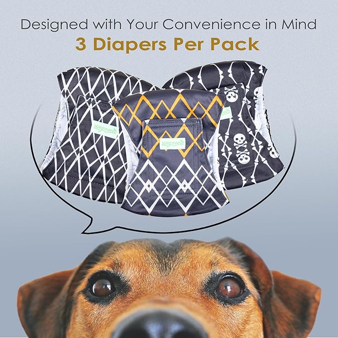wegreeco Washable Male Dog Belly Band (Stylish Pattern)- Pack of 3 - Washable Male Dog Belly Wrap, Dog Diapers Male (Black Geometric, X-Small)