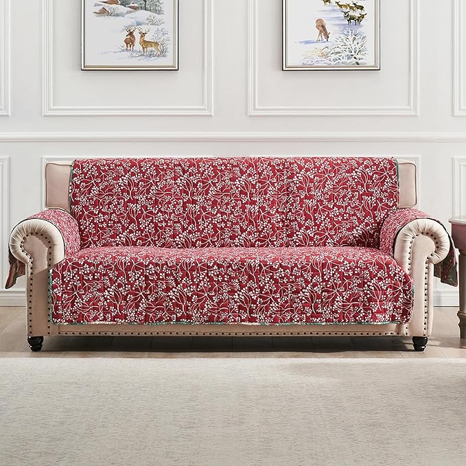 Greenland Home Willow Reversible Slipcover - Furniture Protector - Sofa - Holiday