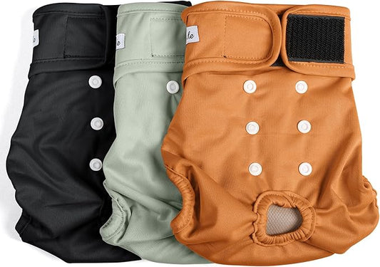 Female Dog Diapers - Premium Reusable Diapers for Doggie in Heat - Highly Absorbent Dog Diapers Female for Pet Incontinence with Adjustable Snaps Brown Black, S