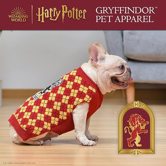 Harry Potter Gryffindor Dog Sweater - Pet Outerwear for Dogs - Officially Licensed Dog Apparel & Accessories for Hogwarts Houses, Size Medium